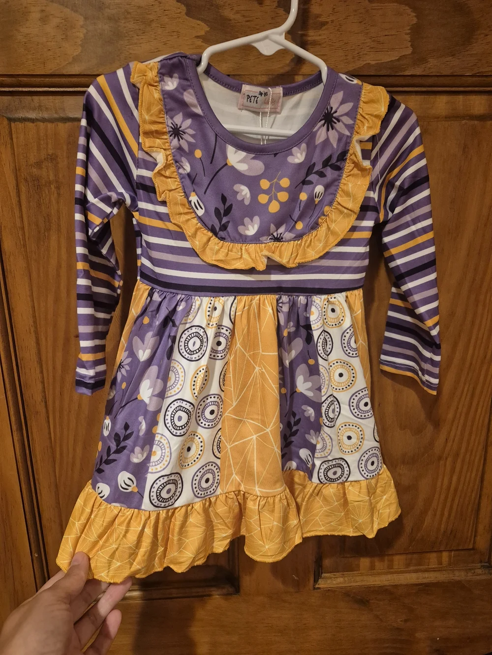Girls Purple & Yellow Ruffle Knit Dress - Cute Long Sleeve